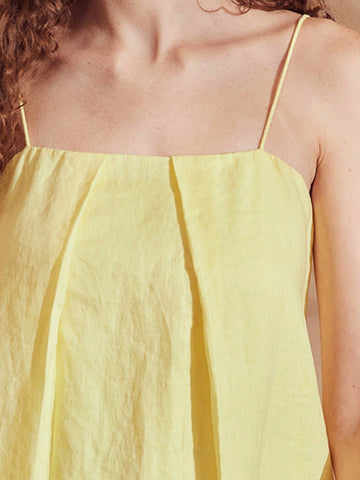 MOTF PREMIUM PURE LINEN SOLID FOLD PLEATED CAMI TOP