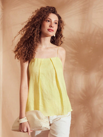 MOTF PREMIUM PURE LINEN SOLID FOLD PLEATED CAMI TOP