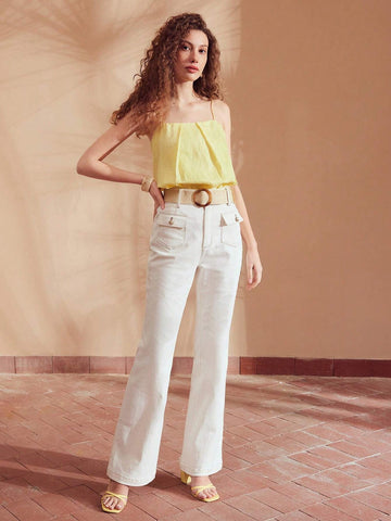 MOTF PREMIUM PURE LINEN SOLID FOLD PLEATED CAMI TOP