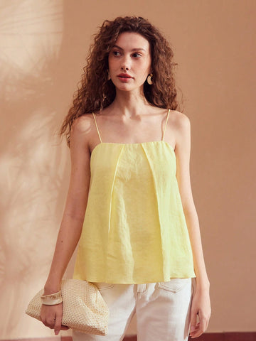 MOTF PREMIUM PURE LINEN SOLID FOLD PLEATED CAMI TOP