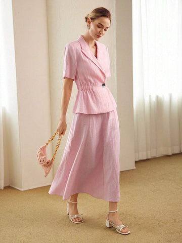 MOTF PREMIUM PURE LINEN SOLID SLANT POCKET BELTED SKIRT