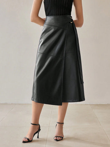 MOTF PREMIUM PU LEATHER D-RING WRAP SKIRT