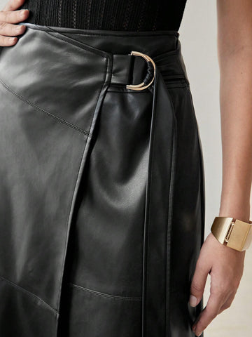 MOTF PREMIUM PU LEATHER D-RING WRAP SKIRT
