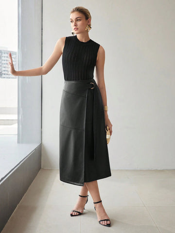 MOTF PREMIUM PU LEATHER D-RING WRAP SKIRT