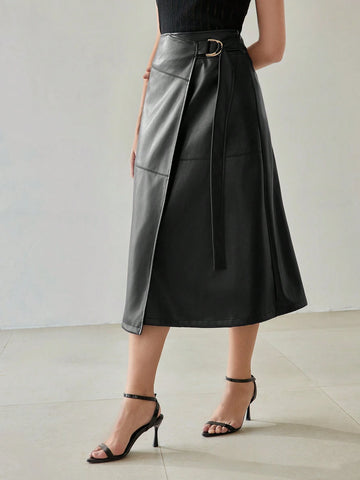 MOTF PREMIUM PU LEATHER D-RING WRAP SKIRT