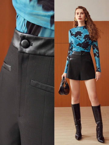 MOTF PREMIUM PU LEATHER TRIM SHORTS
