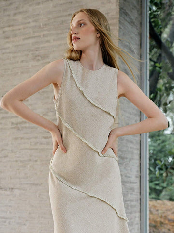 MOTF PREMIUM RAW TRIM BIAS CUT TANK DRESS