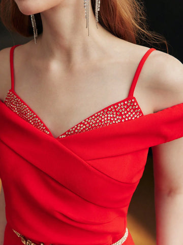 MOTF PREMIUM RHINESTONE BIAS CUT COCKTAIL DRESS