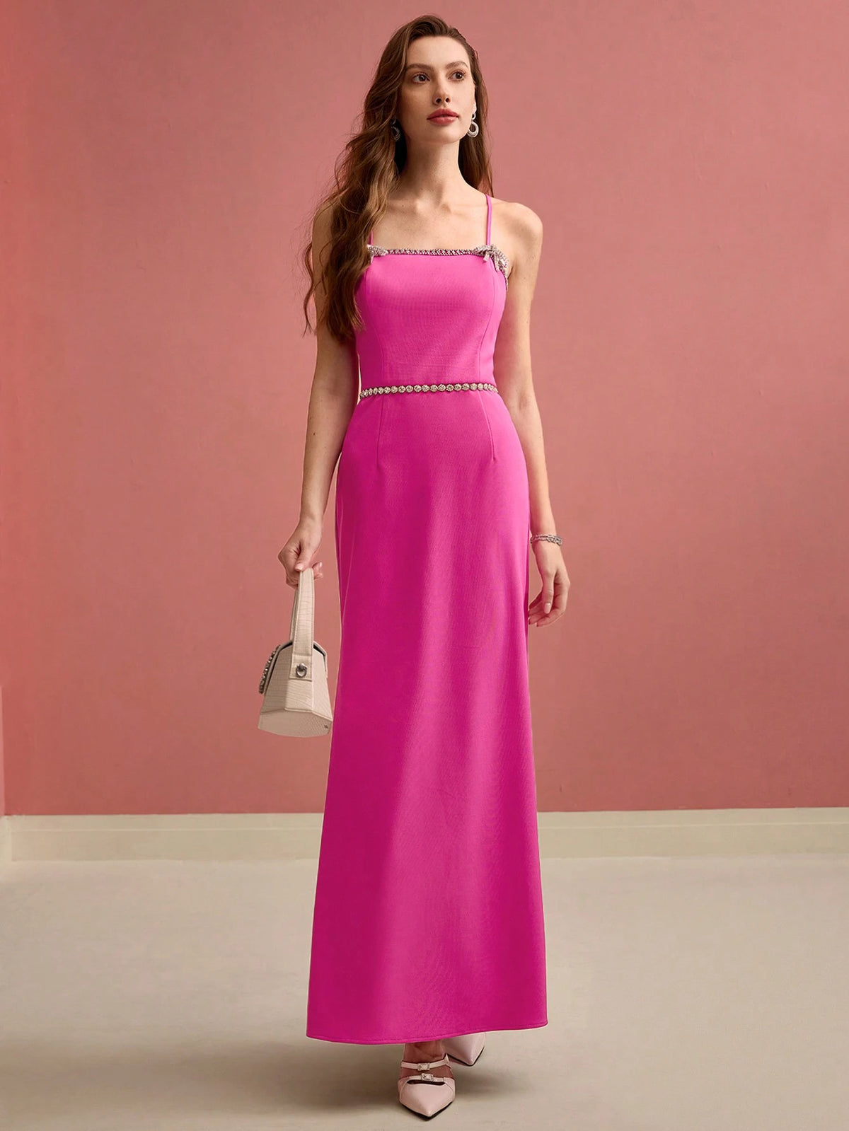 MOTF PREMIUM RHINESTONE DETAIL BIAS CUT CAMI COCKTAIL DRESS