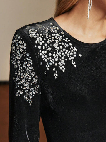 MOTF PREMIUM RHINESTONE DETAIL LAYERED RUFFLE TRIM COCKTAIL DRESS