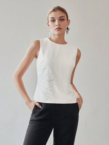 MOTF PREMIUM RHINESTONE DETAIL ZIPPER BACK SLEEVELESS BLOUSE