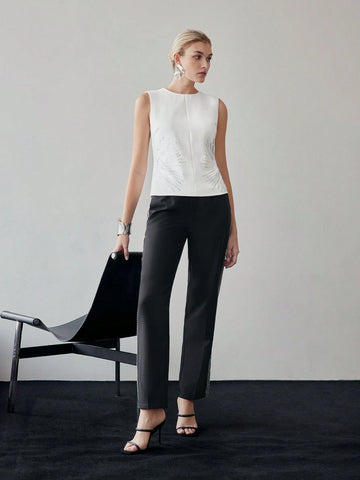 MOTF PREMIUM RHINESTONE DETAIL ZIPPER BACK SLEEVELESS BLOUSE