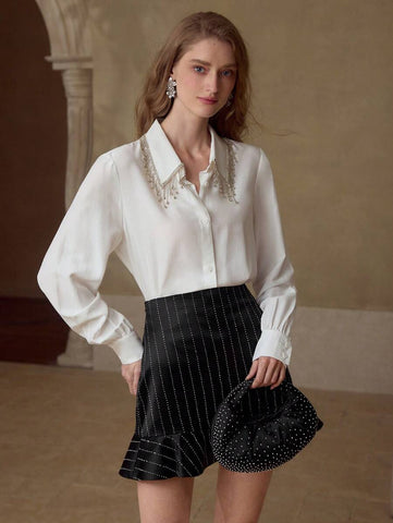 MOTF PREMIUM RHINESTONE RUFFLE HEM SKIRT