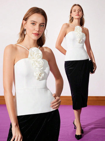 MOTF PREMIUM ROSETTE PEPLUM TOP