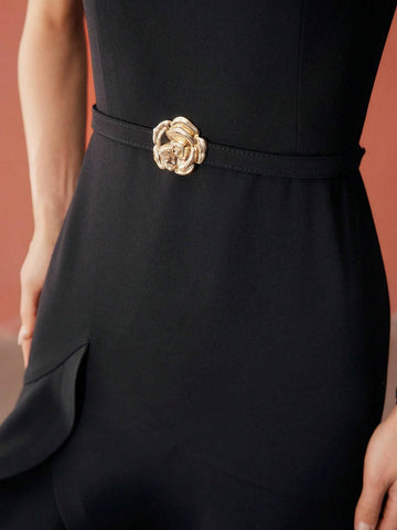 MOTF PREMIUM RUFFLE HEM FLORAL DECOR DRESS