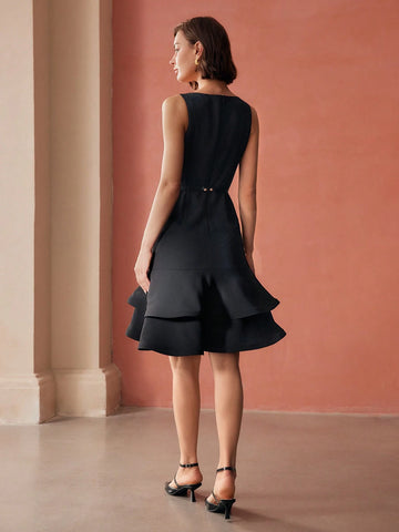 MOTF PREMIUM RUFFLE HEM FLORAL DECOR DRESS