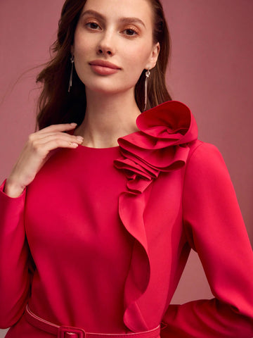 MOTF PREMIUM RUFFLE TRIM FITTED DRESS