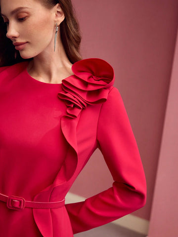 MOTF PREMIUM RUFFLE TRIM FITTED DRESS