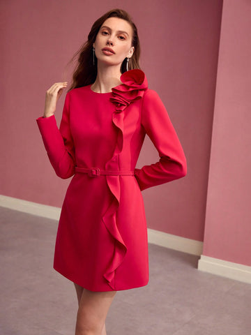 MOTF PREMIUM RUFFLE TRIM FITTED DRESS