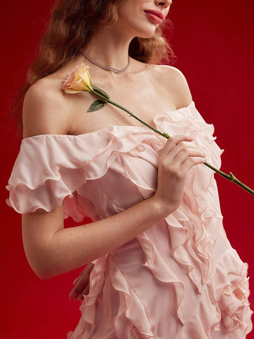 MOTF PREMIUM RUFFLE TRIM OFF SHOULDER DRESS,VALENTINE'S DAY OUTFIT