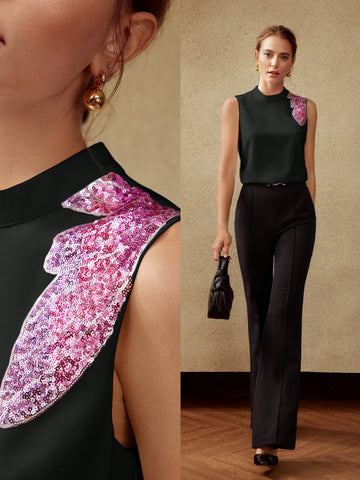 MOTF PREMIUM SEQUIN EMBELLISHED SLEEVELESS BLOUSE