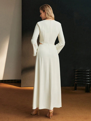 MOTF PREMIUM SEQUIN FLORAL PATTERN V-NECK CUTOUT WAIST COCKTAIL DRESS