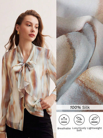 MOTF PREMIUM SILK ALLOVER PRINT TIE NECK SHIRT