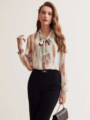 MOTF PREMIUM SILK ALLOVER PRINT TIE NECK SHIRT