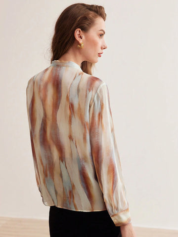 MOTF PREMIUM SILK ALLOVER PRINT TIE NECK SHIRT