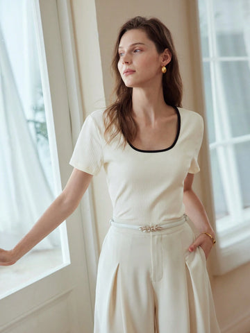 MOTF PREMIUM SIMPLE CONTRAST TRIM RIBBED TEE