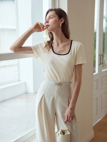 MOTF PREMIUM SIMPLE CONTRAST TRIM RIBBED TEE