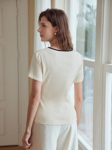 MOTF PREMIUM SIMPLE CONTRAST TRIM RIBBED TEE