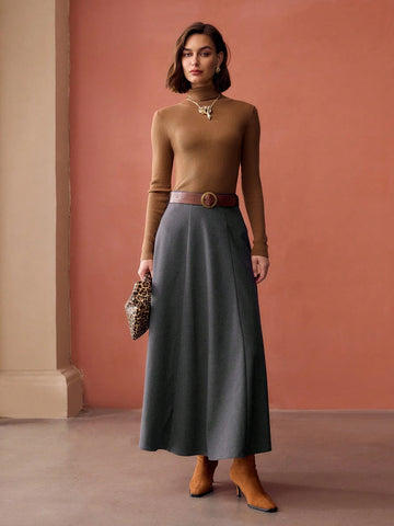 MOTF PREMIUM SIMPLE VINTAGE FLARED LONG SKIRT, WOMEN OUTFIT