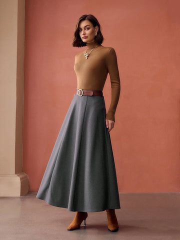 MOTF PREMIUM SIMPLE VINTAGE FLARED LONG SKIRT, WOMEN OUTFIT