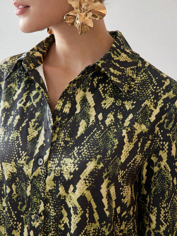 MOTF PREMIUM SNAKESKIN PRINT LONG SLEEVE SHIRT