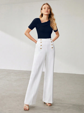 SOLID ASYMMETRICAL NECK SLIM FIT TEE