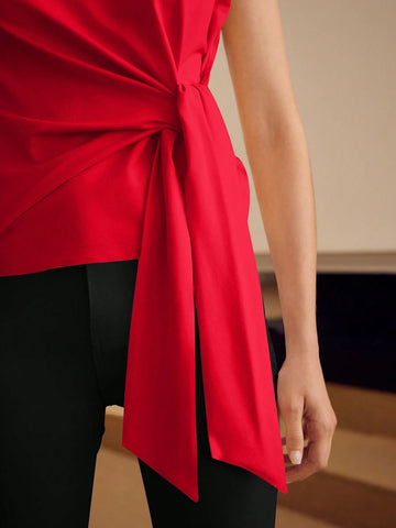 MOTF PREMIUM SOLID BATWING SLEEVE KNOT FRONT TEE