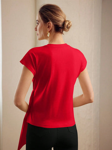 MOTF PREMIUM SOLID BATWING SLEEVE KNOT FRONT TEE