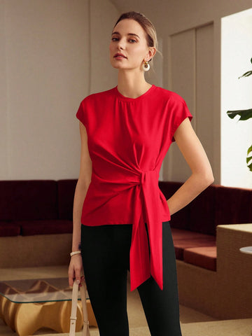 MOTF PREMIUM SOLID BATWING SLEEVE KNOT FRONT TEE