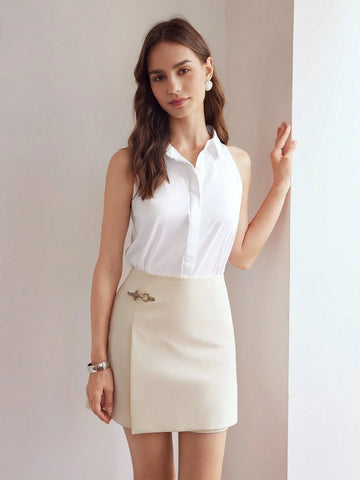 MOTF PREMIUM SOLID BUCKLE DETAIL SKORT