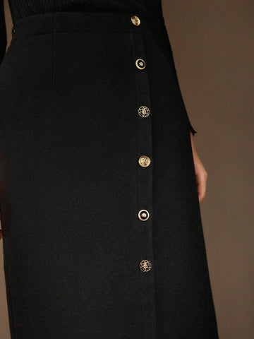 MOTF PREMIUM SOLID BUTTON FRONT STRAIGHT SKIRT