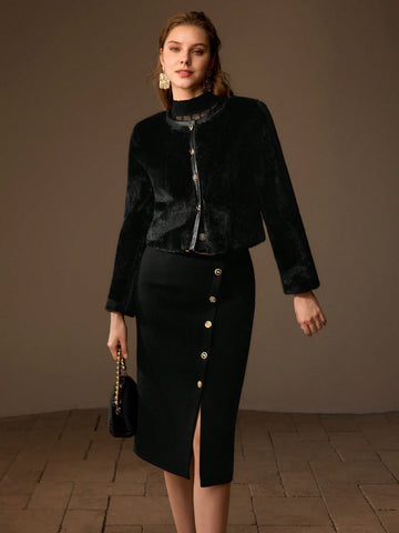 MOTF PREMIUM SOLID BUTTON FRONT STRAIGHT SKIRT