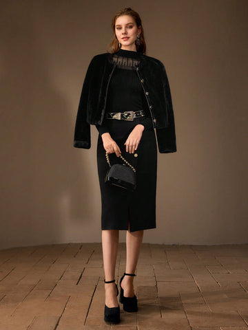 MOTF PREMIUM SOLID BUTTON FRONT STRAIGHT SKIRT