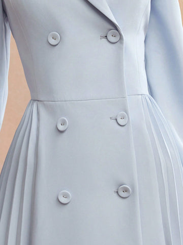 MOTF PREMIUM SOLID COLOR DOUBLE BREASTED WOVEN DRESS WITHOUT BELT