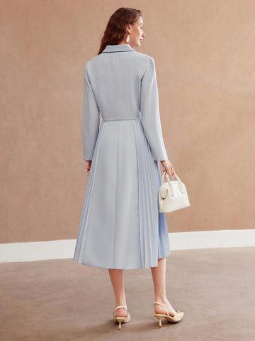 MOTF PREMIUM SOLID COLOR DOUBLE BREASTED WOVEN DRESS WITHOUT BELT