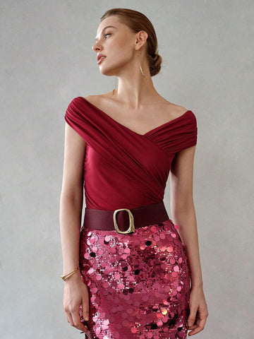 MOTF PREMIUM SOLID CROSS WRAP RUCHED SLIM FIT BODYSUIT