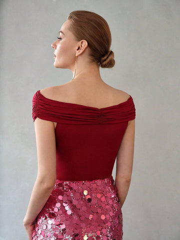 MOTF PREMIUM SOLID CROSS WRAP RUCHED SLIM FIT BODYSUIT