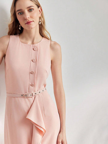 MOTF PREMIUM SOLID DRAPED FRONT SLIM FIT DRESS