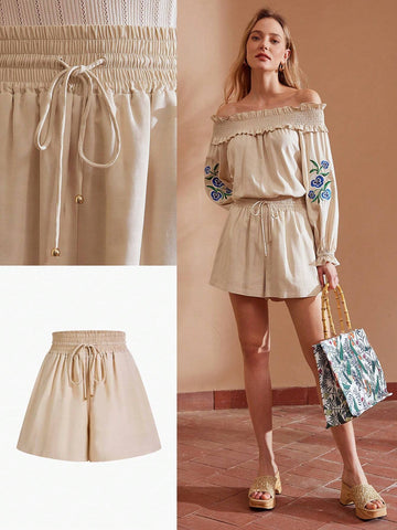 MOTF PREMIUM SOLID DRAWSTRING WAIST SLANT POCKET SHORTS