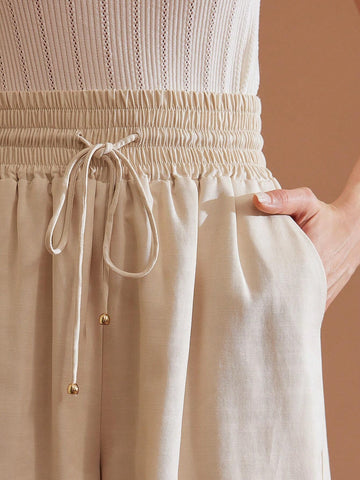 MOTF PREMIUM SOLID DRAWSTRING WAIST SLANT POCKET SHORTS